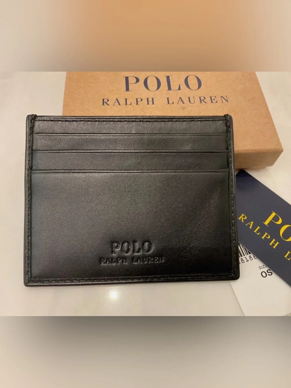 NEW Polo Ralph Lauren HOLIDAY SNOWSHOE BEAR Leather Slim Card Case Wallet BLACK